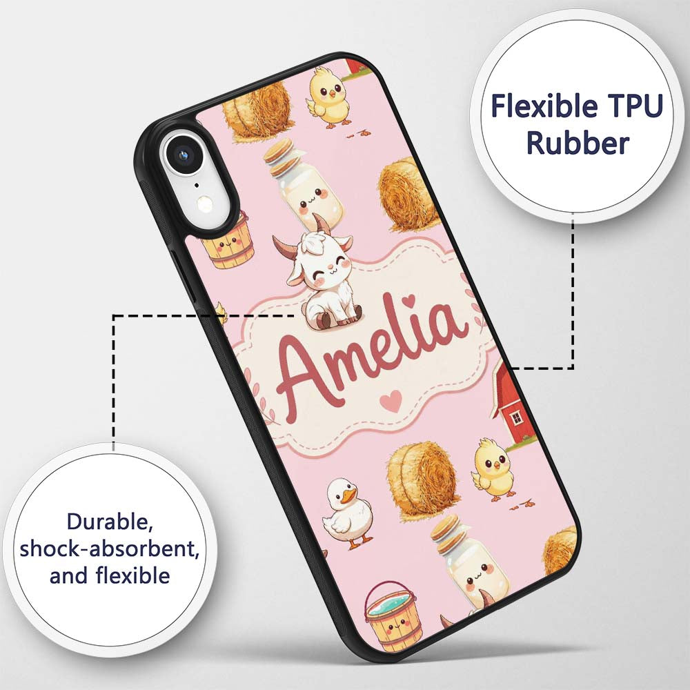 Cute Baby Goat Barn Hay Milk Chick Farm Pink Custom Name Protective Phone Case Mobile Cover Durable Everyday Smartphone Shock Resistant