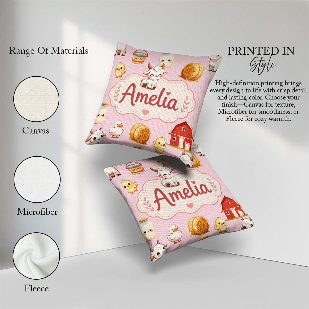 Custom Name Baby Goat Barn Hay Milk Chick Farm Pink Pattern Name Square Filled Cushion Throw Pillow Sofa Bed Home Decor Zip Washable UK Made