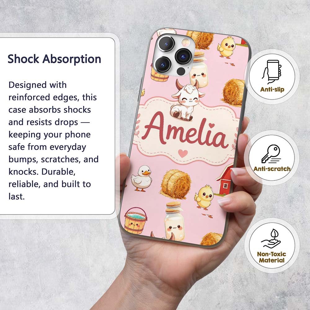 Cute Baby Goat Barn Hay Milk Chick Farm Pink Custom Name Protective Phone Case Mobile Cover Durable Everyday Smartphone Shock Resistant