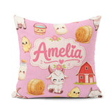 Custom Name Baby Goat Barn Hay Milk Chick Farm Rose Pattern Name Square Filled Cushion Throw Pillow Sofa Bed Home Decor Zip Washable UK Made