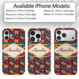 Cross Stitch Style Leaf Motif Seamless Pattern Custom Name Protective Phone Case Mobile Cover Durable Everyday Smartphone Shock Resistant