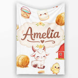 Cute Baby Goat Barn Hay Milk Chick Farm Grey Seamless Pattern Name  Personalised Custom Name Super Soft Fleece Blanket Bed Sofa Throw
