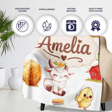 Cute Baby Goat Barn Hay Milk Chick Farm Grey Seamless Pattern Name  Personalised Custom Name Super Soft Fleece Blanket Bed Sofa Throw
