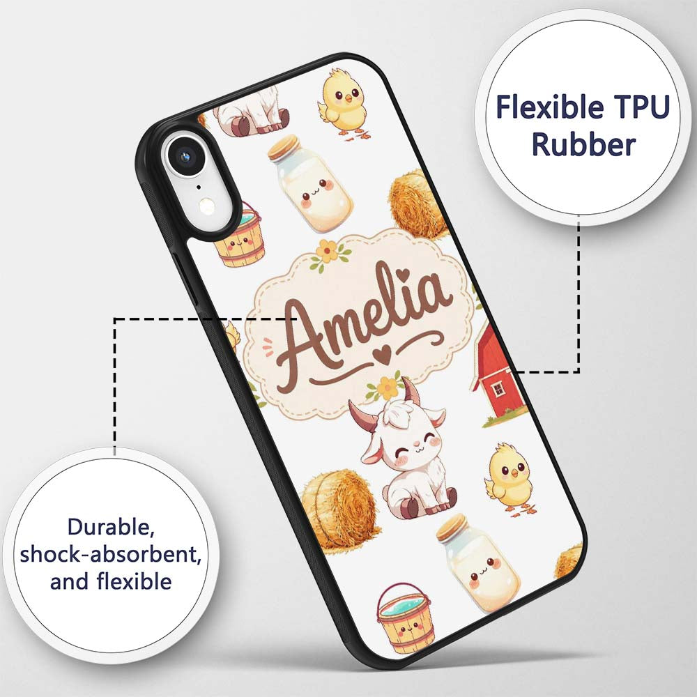 Cute Baby Goat Barn Hay Milk Chick Farm Grey Custom Name Protective Phone Case Mobile Cover Durable Everyday Smartphone Shock Resistant