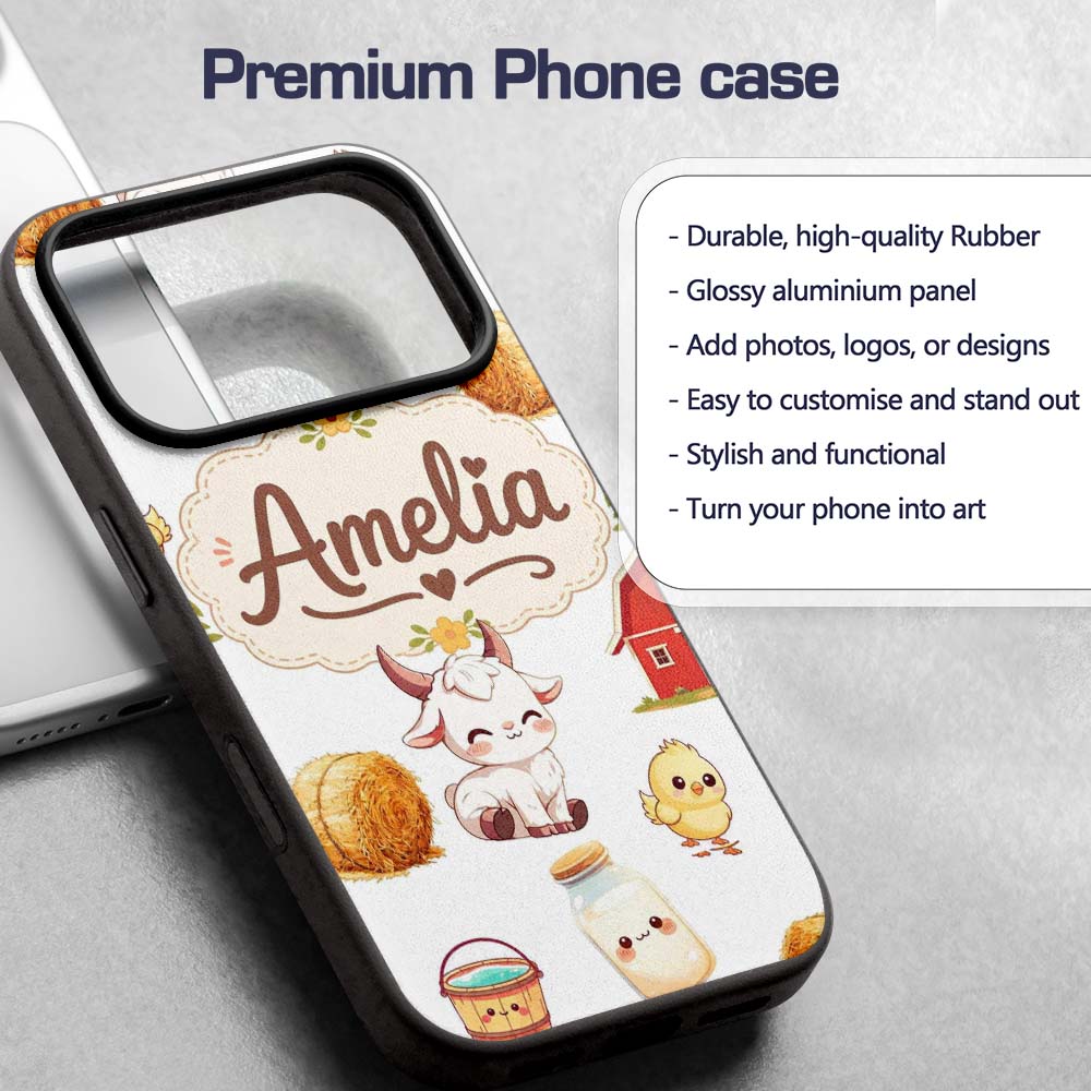 Cute Baby Goat Barn Hay Milk Chick Farm Grey Custom Name Protective Phone Case Mobile Cover Durable Everyday Smartphone Shock Resistant