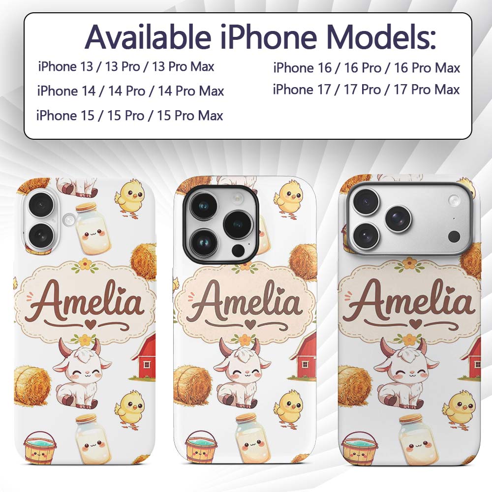 Cute Baby Goat Barn Hay Milk Chick Farm Grey Custom Name Protective Phone Case Mobile Cover Durable Everyday Smartphone Shock Resistant