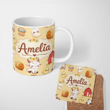 Personalized Custom Name Cute Baby Goat Barn Hay Milk Chick Farm Yellow Seamless Pattern Name 11oz Ceramic Coffee Tea Mug White Large Handle