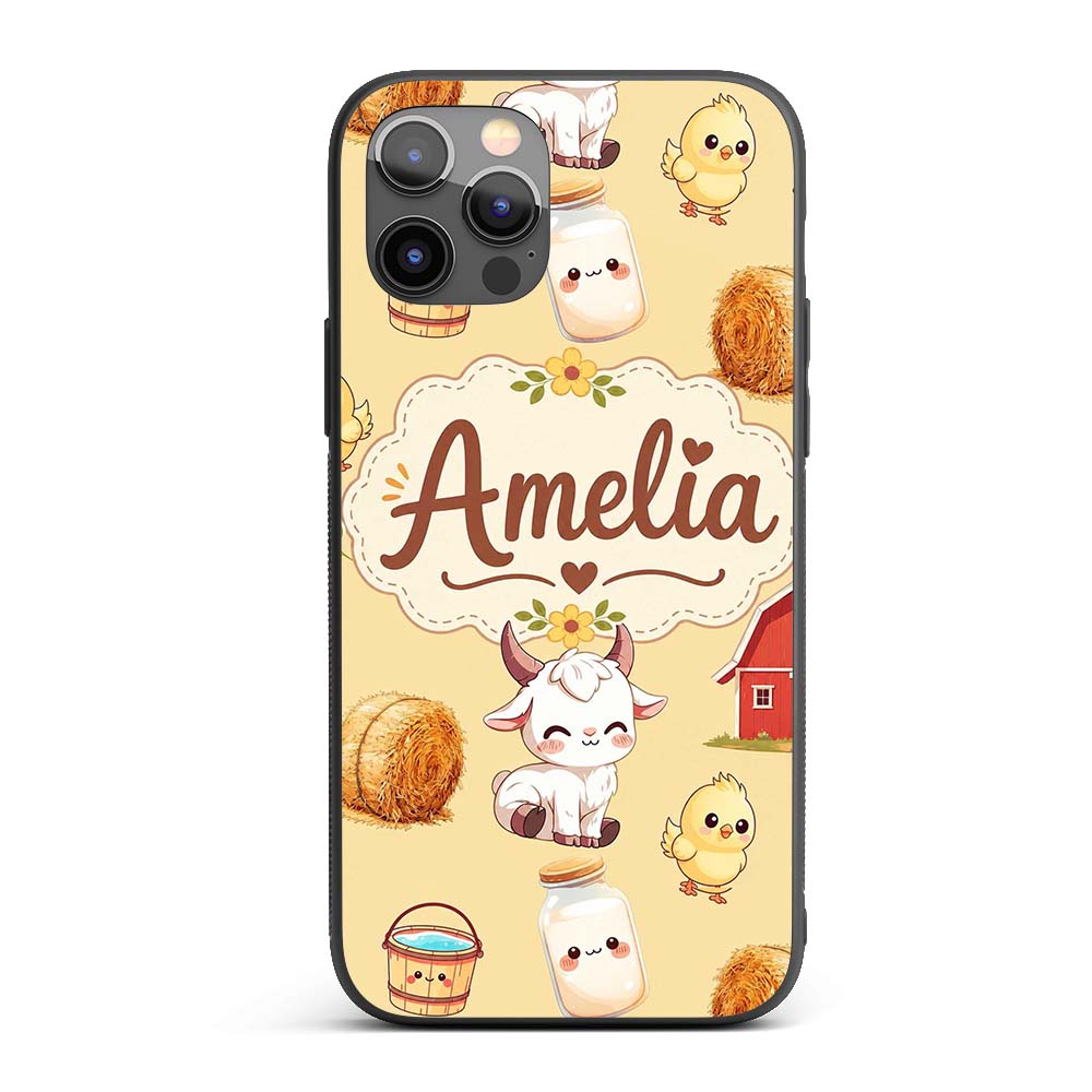 Cute Baby Goat Barn Hay Milk Chick Farm Yellow Custom Name Protective Phone Case Mobile Cover Durable Everyday Smartphone Shock Resistant