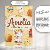 Cute Baby Goat Barn Hay Milk Chick Farm Yellow Seamless Pattern Name  Personalised Custom Name Super Soft Fleece Blanket Bed Sofa Throw