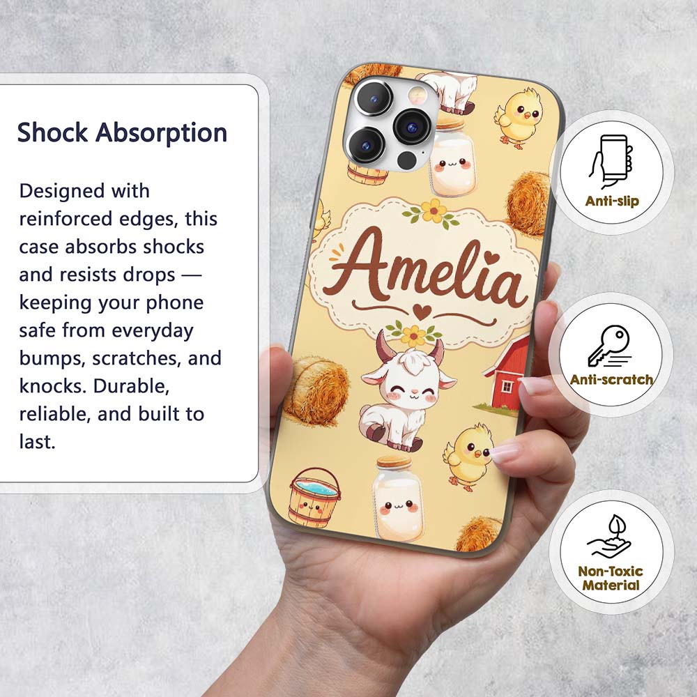 Cute Baby Goat Barn Hay Milk Chick Farm Yellow Custom Name Protective Phone Case Mobile Cover Durable Everyday Smartphone Shock Resistant