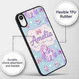 Cute Unicorn Pastel Stars Birds Bows Candy Blue Custom Name Protective Phone Case Mobile Cover Durable Everyday Smartphone Shock Resistant