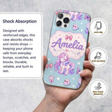 Cute Unicorn Pastel Stars Birds Bows Candy Blue Custom Name Protective Phone Case Mobile Cover Durable Everyday Smartphone Shock Resistant