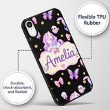 Cute Unicorn Pastel Stars Birds Bows Candy Black Custom Name Protective Phone Case Mobile Cover Durable Everyday Smartphone Shock Resistant
