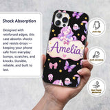 Cute Unicorn Pastel Stars Birds Bows Candy Black Custom Name Protective Phone Case Mobile Cover Durable Everyday Smartphone Shock Resistant