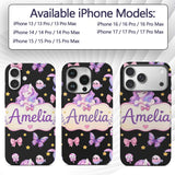 Cute Unicorn Pastel Stars Birds Bows Candy Black Custom Name Protective Phone Case Mobile Cover Durable Everyday Smartphone Shock Resistant