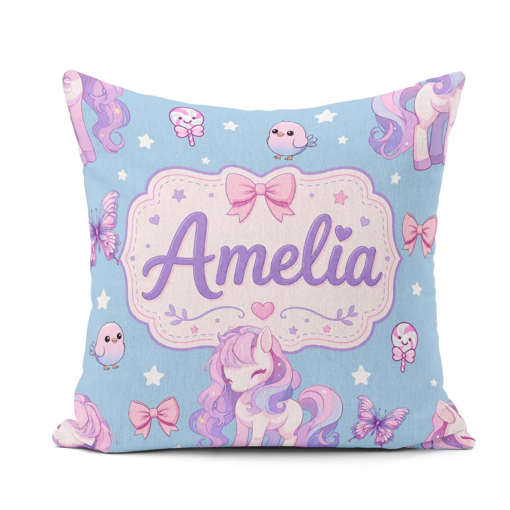 Custom Name Cute Pastel Stars Birds Bows Candy Sky Seamless Name Square Filled Cushion Throw Pillow Sofa Bed Home Decor Zip Washable UK Made