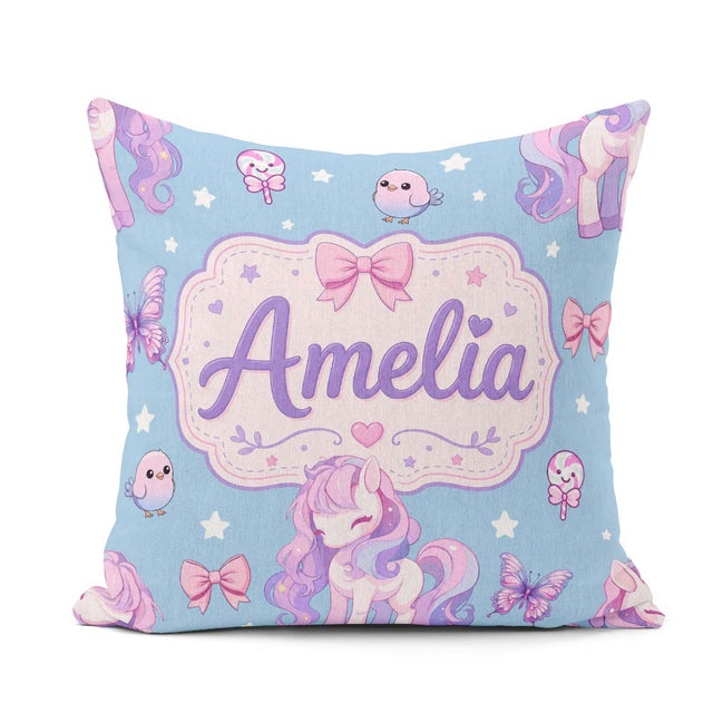 Custom Name Cute Pastel Stars Birds Bows Candy Sky Seamless Name Square Filled Cushion Throw Pillow Sofa Bed Home Decor Zip Washable UK Made