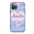 Cute Unicorn Pastel Stars Birds Bows Candy Sky Custom Name Protective Phone Case Mobile Cover Durable Everyday Smartphone Shock Resistant