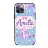 Cute Unicorn Pastel Stars Birds Bows Candy Sky Custom Name Protective Phone Case Mobile Cover Durable Everyday Smartphone Shock Resistant