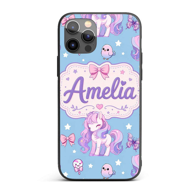 Cute Unicorn Pastel Stars Birds Bows Candy Sky Custom Name Protective Phone Case Mobile Cover Durable Everyday Smartphone Shock Resistant