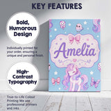 Personalised Name Cute Unicorn Pastel Stars Custom  Bespoke Interior Contemporary Canvas Wall Art Print Decor Picture Ready to Hang