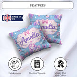 Custom Name Cute Pastel Stars Birds Bows Candy Sky Seamless Name Square Filled Cushion Throw Pillow Sofa Bed Home Decor Zip Washable UK Made