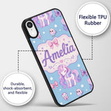 Cute Unicorn Pastel Stars Birds Bows Candy Sky Custom Name Protective Phone Case Mobile Cover Durable Everyday Smartphone Shock Resistant