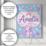 Personalised Name Cute Unicorn Pastel Stars Custom  Bespoke Interior Contemporary Canvas Wall Art Print Decor Picture Ready to Hang