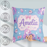 Custom Name Cute Pastel Stars Birds Bows Candy Sky Seamless Name Square Filled Cushion Throw Pillow Sofa Bed Home Decor Zip Washable UK Made