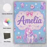 Personalised Name Cute Unicorn Pastel Stars Custom  Bespoke Interior Contemporary Canvas Wall Art Print Decor Picture Ready to Hang