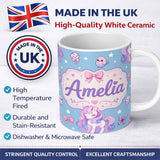 Personalized Custom Name Cute Unicorn Pastel Stars Birds Bows Candy Sky Seamless Pattern Name 11oz Ceramic Coffee Tea Mug White Large Handle