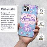 Cute Unicorn Pastel Stars Birds Bows Candy Sky Custom Name Protective Phone Case Mobile Cover Durable Everyday Smartphone Shock Resistant