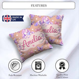 Custom Name Unicorn Pastel Stars Birds Bows Candy Peach Seamless Square Filled Cushion Throw Pillow Sofa Bed Home Decor Zip Washable UK Made