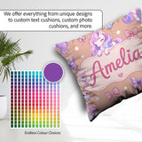 Custom Name Unicorn Pastel Stars Birds Bows Candy Peach Seamless Square Filled Cushion Throw Pillow Sofa Bed Home Decor Zip Washable UK Made