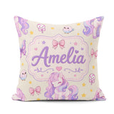 Custom Name Unicorn Pastel Stars Birds Bows Candy Cream Seamless Square Filled Cushion Throw Pillow Sofa Bed Home Decor Zip Washable UK Made