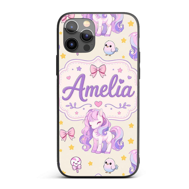 Cute Unicorn Pastel Stars Birds Bows Candy Cream Custom Name Protective Phone Case Mobile Cover Durable Everyday Smartphone Shock Resistant