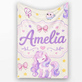 Cute Unicorn Pastel Stars Birds Bows Candy Cream Seamless Pattern  Personalised Custom Name Super Soft Fleece Blanket Bed Sofa Throw