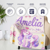 Cute Unicorn Pastel Stars Birds Bows Candy Cream Seamless Pattern  Personalised Custom Name Super Soft Fleece Blanket Bed Sofa Throw