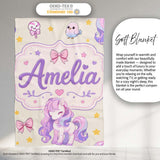 Cute Unicorn Pastel Stars Birds Bows Candy Cream Seamless Pattern  Personalised Custom Name Super Soft Fleece Blanket Bed Sofa Throw