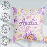 Custom Name Unicorn Pastel Stars Birds Bows Candy Cream Seamless Square Filled Cushion Throw Pillow Sofa Bed Home Decor Zip Washable UK Made