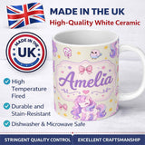 Personalized Custom Name Cute Unicorn Pastel Stars Birds Bows Candy Cream Seamless Pattern 11oz Ceramic Coffee Tea Mug White Large Handle