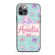 Cute Unicorn Pastel Stars Birds Bows Candy Mint Custom Name Protective Phone Case Mobile Cover Durable Everyday Smartphone Shock Resistant