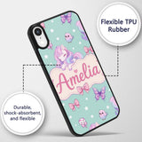Cute Unicorn Pastel Stars Birds Bows Candy Mint Custom Name Protective Phone Case Mobile Cover Durable Everyday Smartphone Shock Resistant