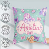 Custom Name Unicorn Stars Birds Bows Candy Mint Seamless Pattern Square Filled Cushion Throw Pillow Sofa Bed Home Decor Zip Washable UK Made