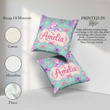 Custom Name Unicorn Stars Birds Bows Candy Mint Seamless Pattern Square Filled Cushion Throw Pillow Sofa Bed Home Decor Zip Washable UK Made