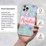 Cute Unicorn Pastel Stars Birds Bows Candy Mint Custom Name Protective Phone Case Mobile Cover Durable Everyday Smartphone Shock Resistant