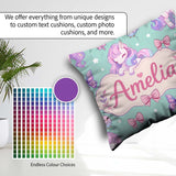 Custom Name Unicorn Stars Birds Bows Candy Mint Seamless Pattern Square Filled Cushion Throw Pillow Sofa Bed Home Decor Zip Washable UK Made