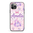 Cute Unicorn Pastel Stars Birds Bows Candy Pink Custom Name Protective Phone Case Mobile Cover Durable Everyday Smartphone Shock Resistant
