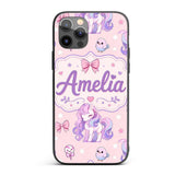 Cute Unicorn Pastel Stars Birds Bows Candy Pink Custom Name Protective Phone Case Mobile Cover Durable Everyday Smartphone Shock Resistant