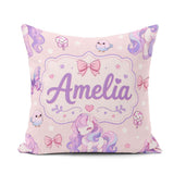 Custom Name Unicorn Stars Birds Bows Candy Pink Seamless Pattern Square Filled Cushion Throw Pillow Sofa Bed Home Decor Zip Washable UK Made